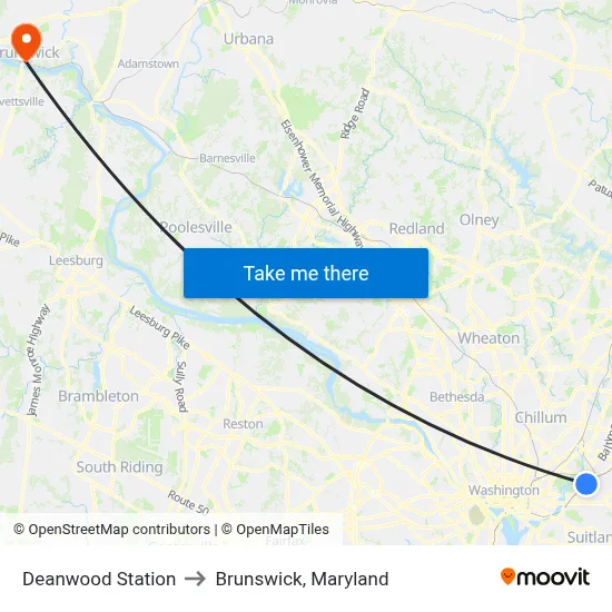 Deanwood Station to Brunswick, Maryland map