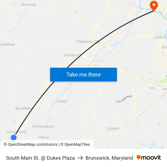 South Main St. @ Dukes Plaza to Brunswick, Maryland map