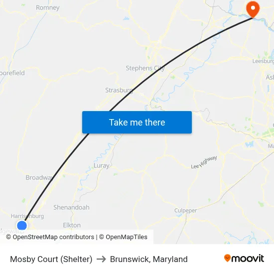 Mosby Court (Shelter) to Brunswick, Maryland map