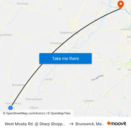 West Mosby Rd. @ Sharp Shopper (Shelter) to Brunswick, Maryland map