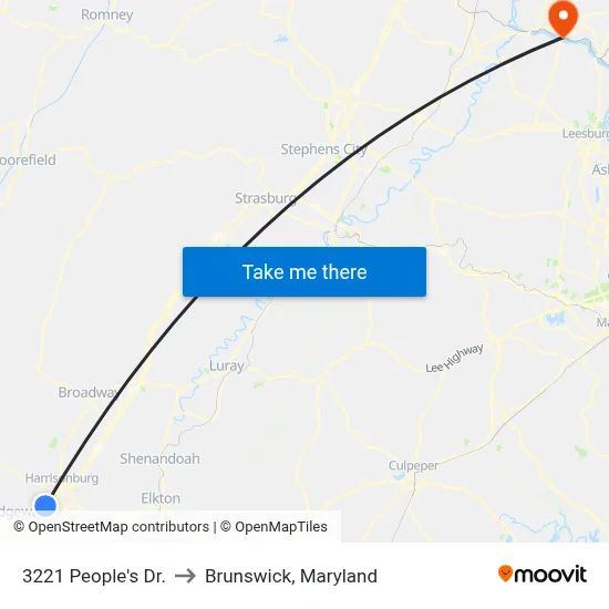 3221 People's Dr. to Brunswick, Maryland map