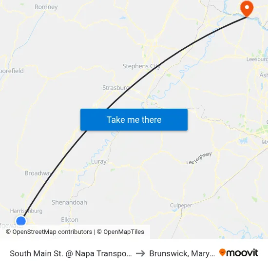 South Main St. @ Napa Transportation to Brunswick, Maryland map