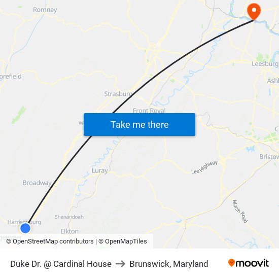 Duke Dr. @ Cardinal House to Brunswick, Maryland map