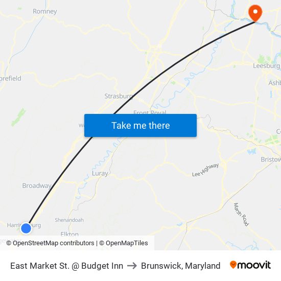 East Market St. @ Budget Inn to Brunswick, Maryland map