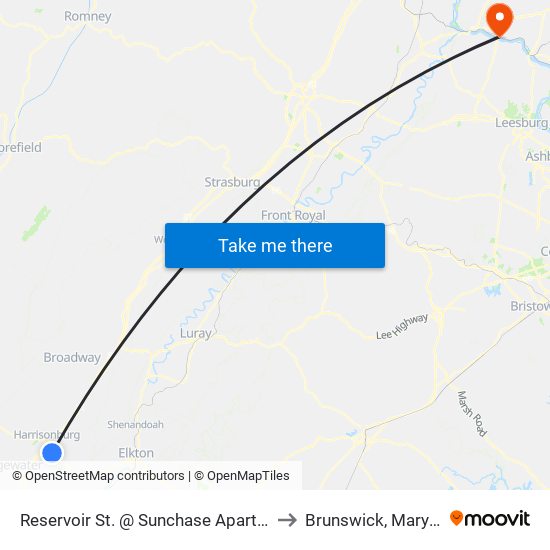 Reservoir St. @ Sunchase Apartments to Brunswick, Maryland map