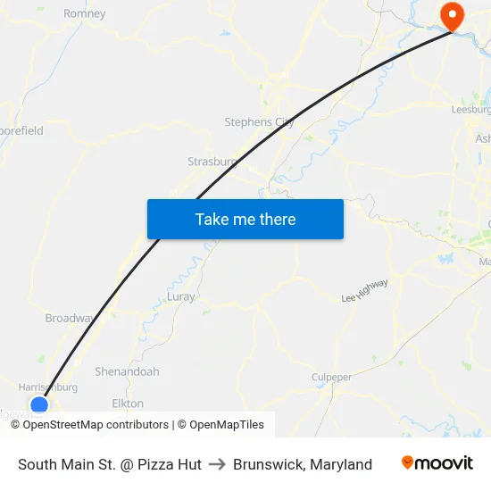 South Main St. @ Pizza Hut to Brunswick, Maryland map