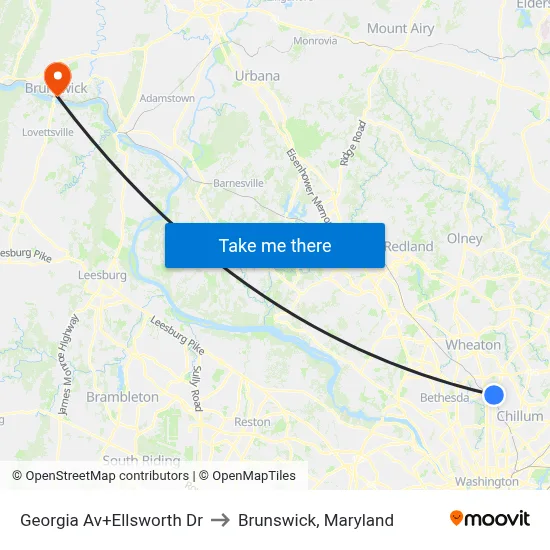 Georgia Av+Ellsworth Dr to Brunswick, Maryland map