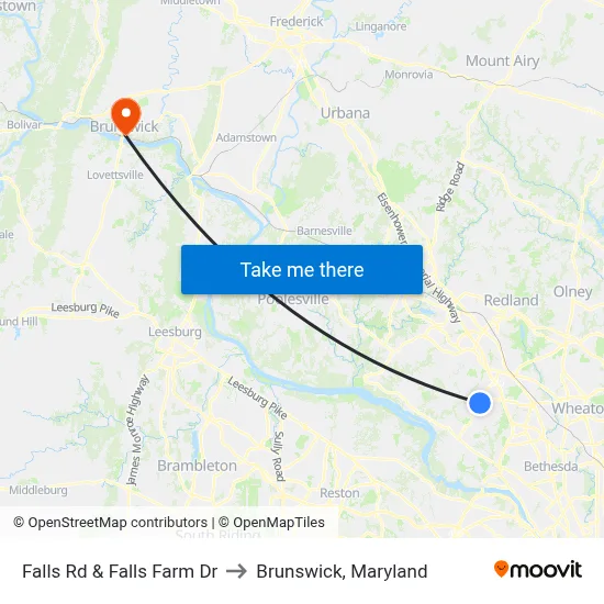 Falls Rd & Falls Farm Dr to Brunswick, Maryland map