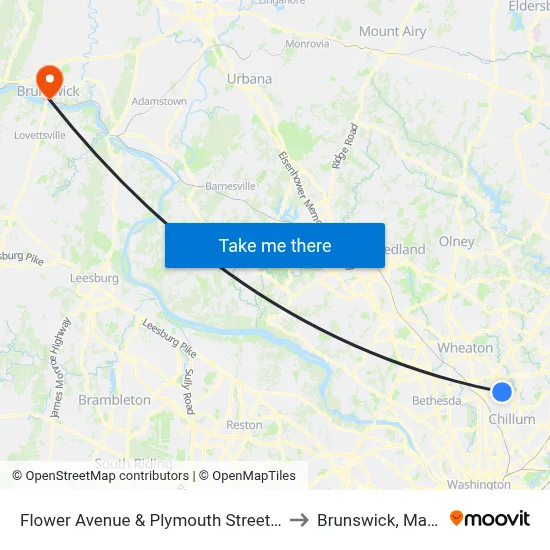 Flower Avenue & Plymouth Street (Inbound) to Brunswick, Maryland map