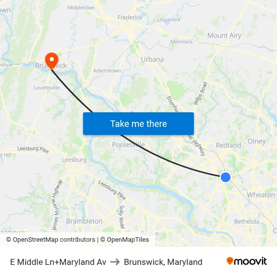 E Middle Ln+Maryland Av to Brunswick, Maryland map