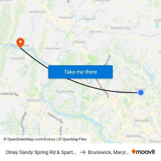 Olney Sandy Spring Rd & Spartan Rd to Brunswick, Maryland map