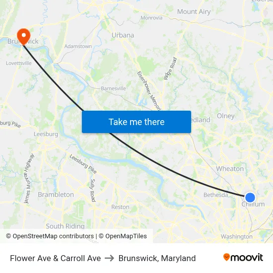 Flower Ave & Carroll Ave to Brunswick, Maryland map
