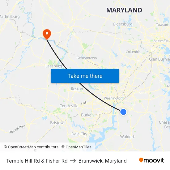 Temple Hill Rd & Fisher Rd to Brunswick, Maryland map