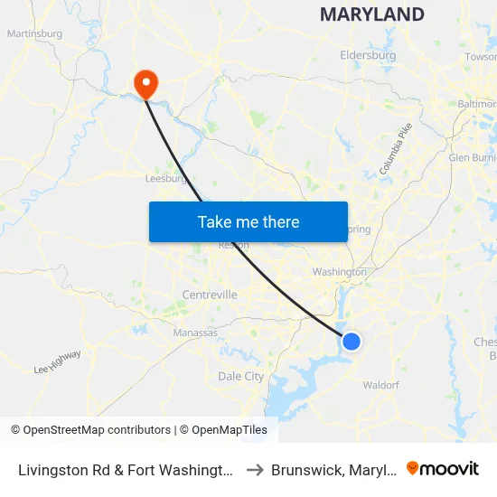 Livingston Rd & Fort Washington Rd to Brunswick, Maryland map