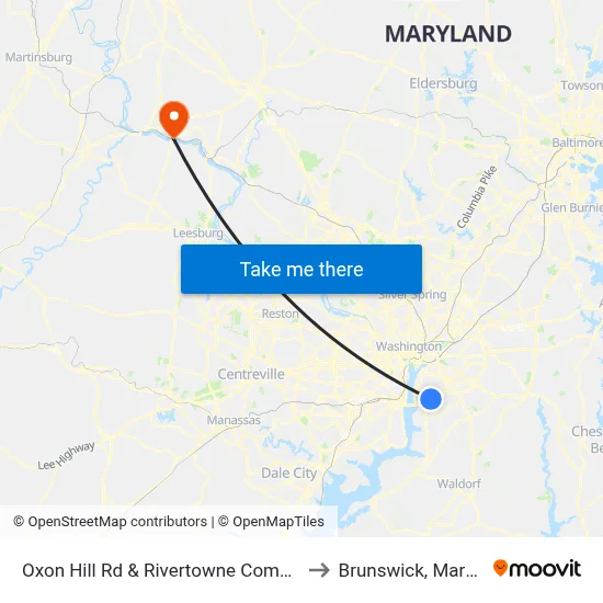 Oxon Hill Rd & Rivertowne Commons M to Brunswick, Maryland map