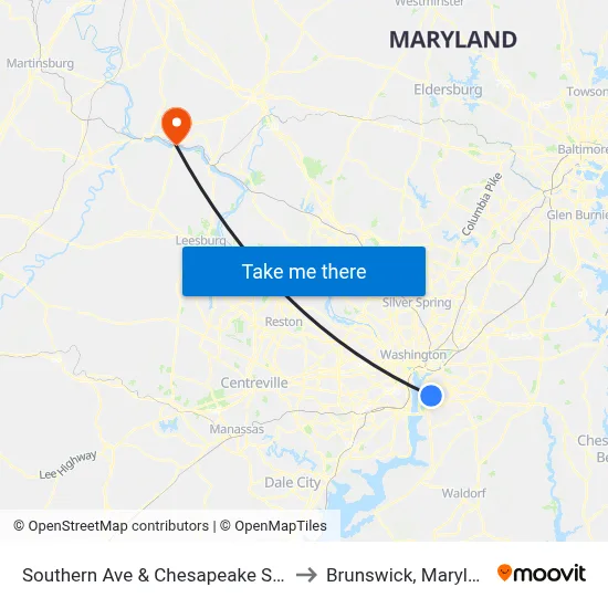 Southern Ave & Chesapeake St Se to Brunswick, Maryland map