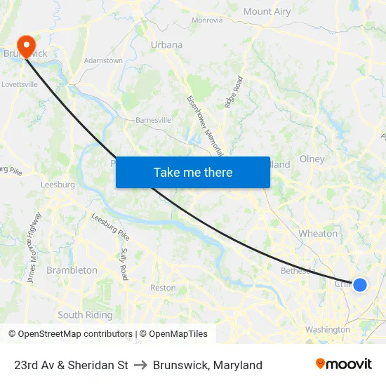 23rd Av & Sheridan St to Brunswick, Maryland map