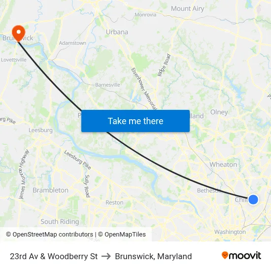 23rd Av & Woodberry St to Brunswick, Maryland map