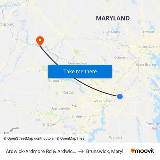 Ardwick-Ardmore Rd & Ardwick Pl to Brunswick, Maryland map