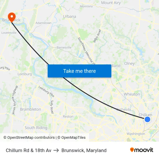 Chillum Rd & 18th Av to Brunswick, Maryland map