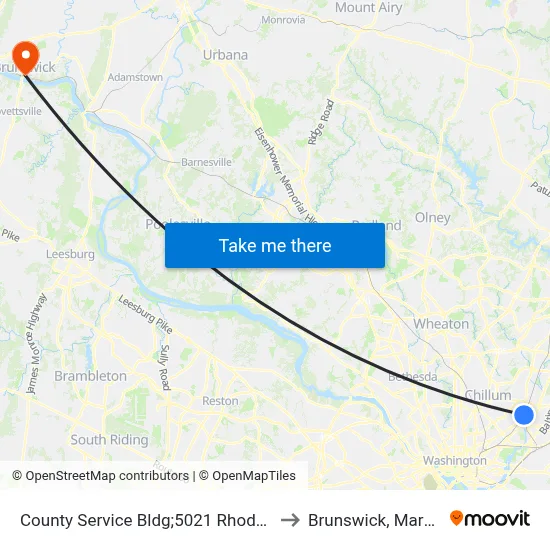 County Service Bldg;5021 Rhode Island to Brunswick, Maryland map