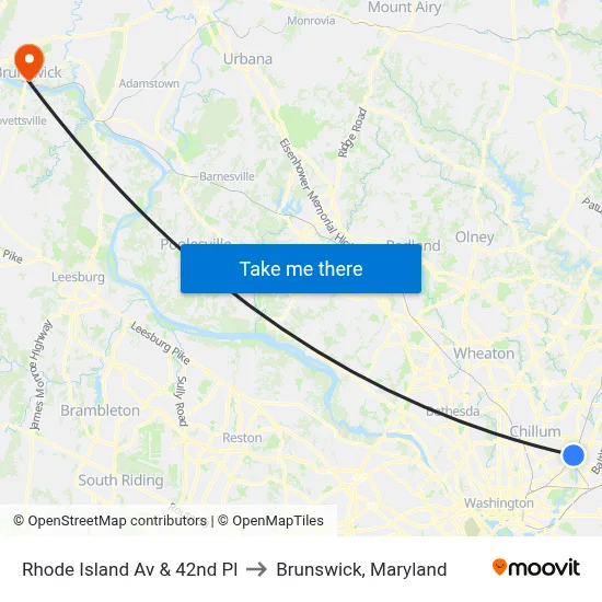 Rhode Island Av & 42nd Pl to Brunswick, Maryland map