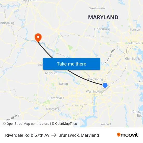 Riverdale Rd & 57th Av to Brunswick, Maryland map