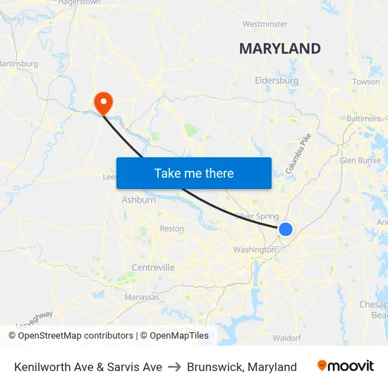 Kenilworth Ave & Sarvis Ave to Brunswick, Maryland map