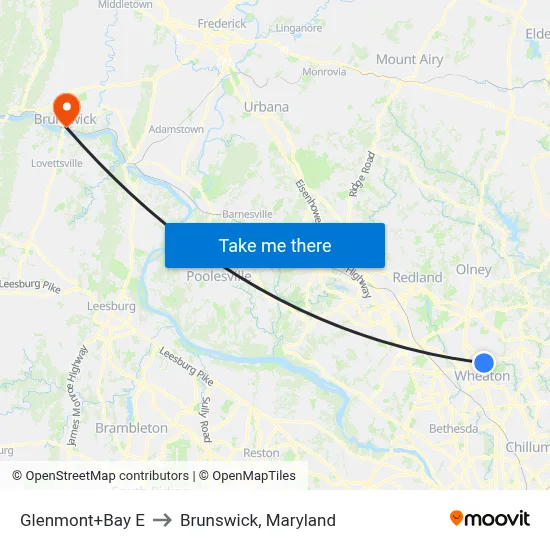 Glenmont+Bay E to Brunswick, Maryland map