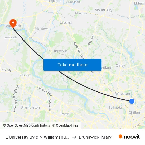 E University Bv & N Williamsburg Dr to Brunswick, Maryland map