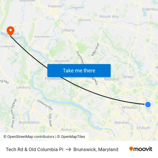 Tech Rd & Old Columbia Pi to Brunswick, Maryland map