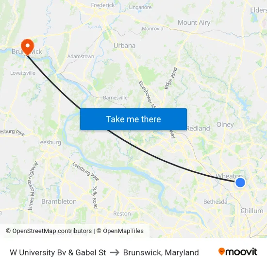 W University Bv & Gabel St to Brunswick, Maryland map