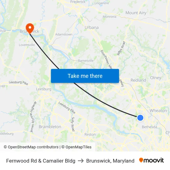 Fernwood Rd & Camalier Bldg to Brunswick, Maryland map