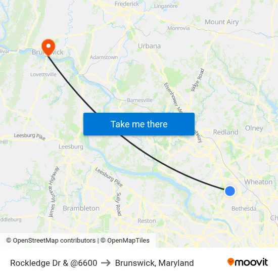 Rockledge Dr & @6600 to Brunswick, Maryland map