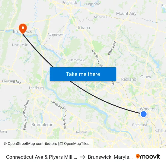 Connecticut Ave & Plyers Mill Rd to Brunswick, Maryland map