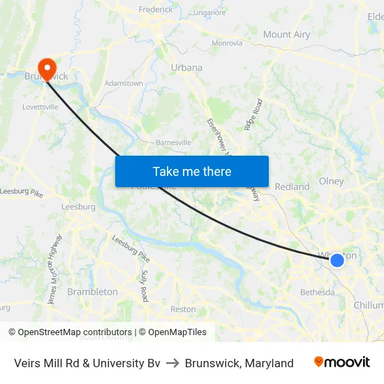 Veirs Mill Rd & University Bv to Brunswick, Maryland map
