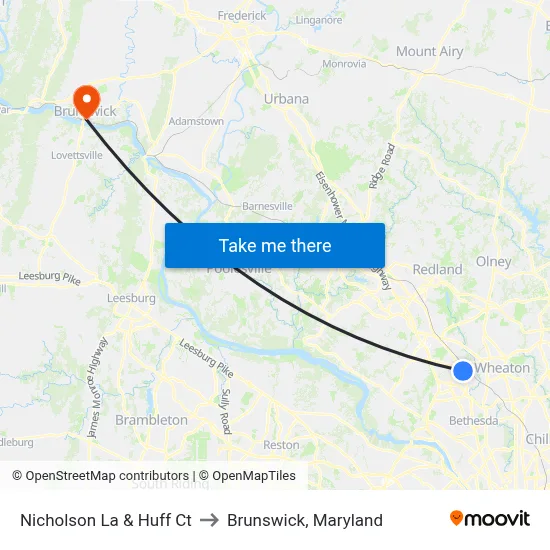Nicholson La & Huff Ct to Brunswick, Maryland map
