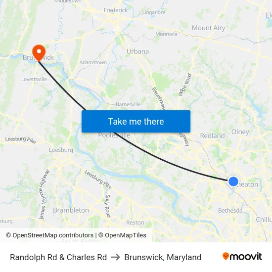 Randolph Rd & Charles Rd to Brunswick, Maryland map