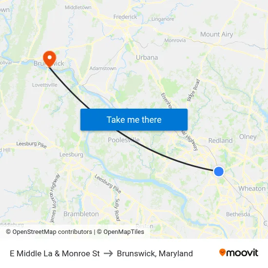 E Middle La & Monroe St to Brunswick, Maryland map