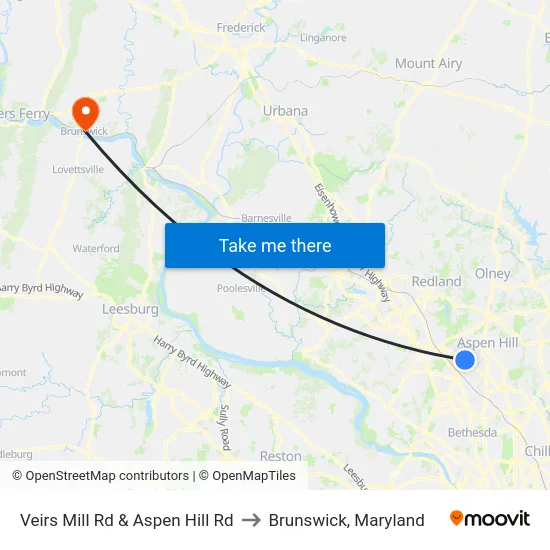 Veirs Mill Rd & Aspen Hill Rd to Brunswick, Maryland map