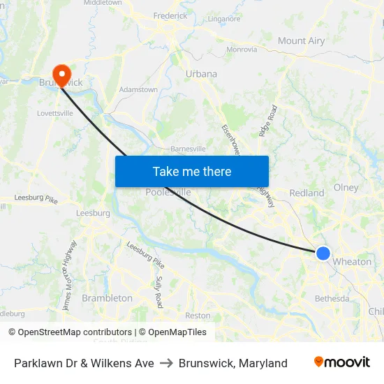 Parklawn Dr & Wilkens Ave to Brunswick, Maryland map
