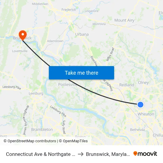 Connecticut Ave & Northgate Sc to Brunswick, Maryland map