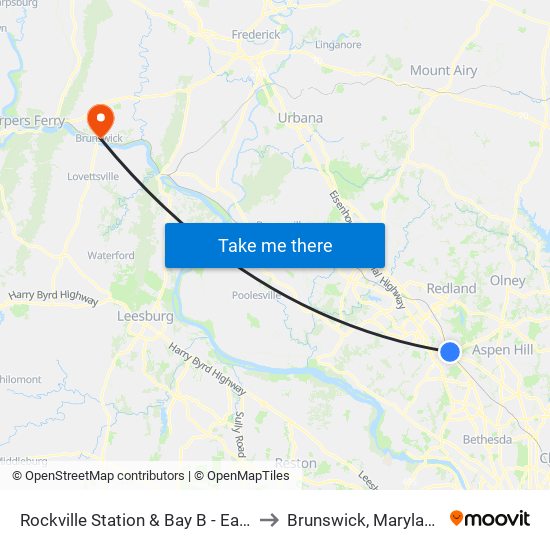 Rockville Station & Bay B - East to Brunswick, Maryland map