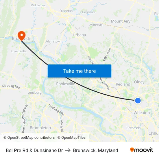 Bel Pre Rd & Dunsinane Dr to Brunswick, Maryland map
