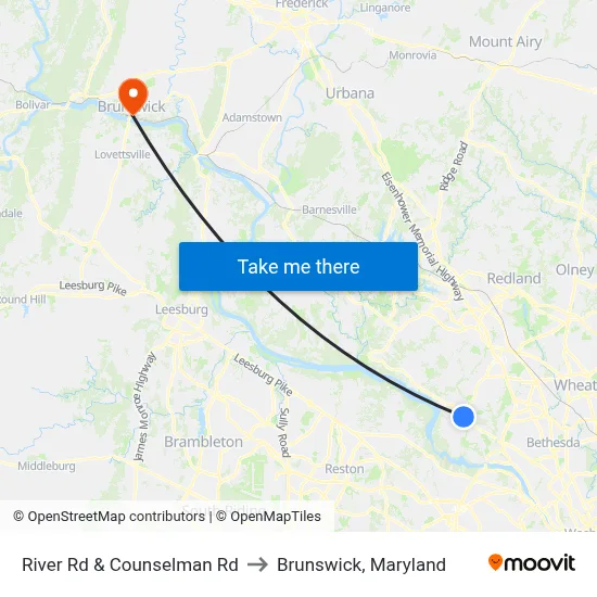 River Rd & Counselman Rd to Brunswick, Maryland map