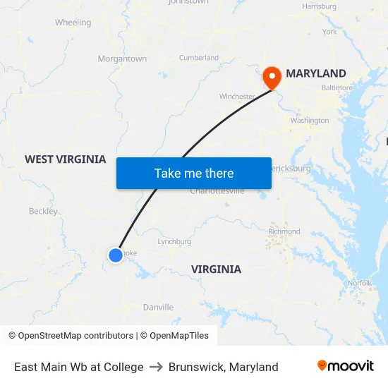 East Main Wb at College to Brunswick, Maryland map