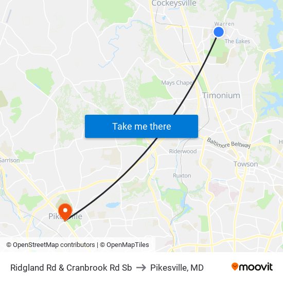 Ridgland Rd & Cranbrook Rd Sb to Pikesville, MD map