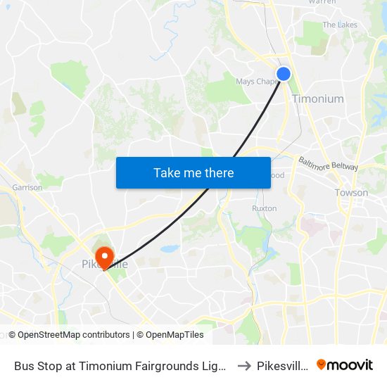 Bus Stop at Timonium Fairgrounds Light Rail Station Sb to Pikesville, MD map