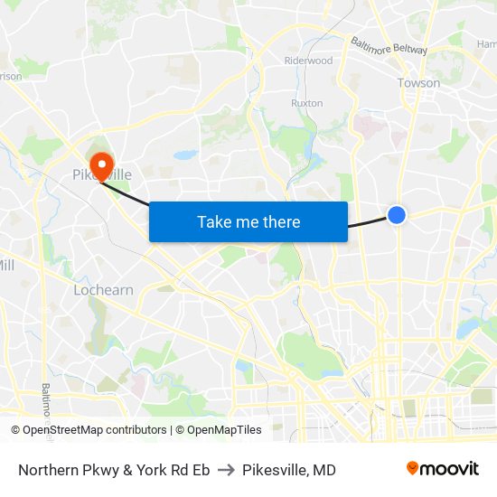 Northern Pkwy & York Rd Eb to Pikesville, MD map