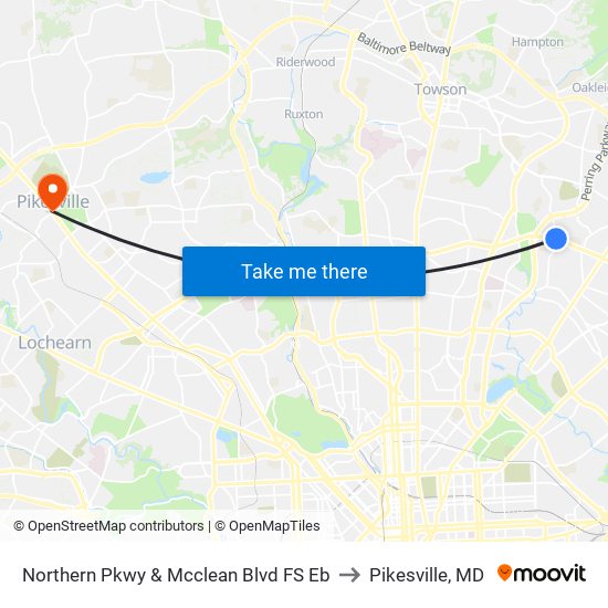 Northern Pkwy & Mcclean Blvd FS Eb to Pikesville, MD map